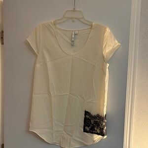 LC Lauren Conrad Cream Top with Black Lace Detail